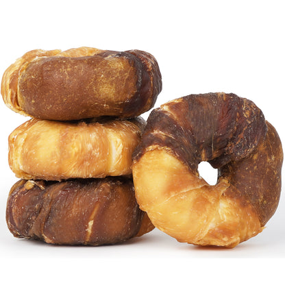MON2SUN Dog Treats, 3-3.5 Inch Triple Flavor Wrapped Rawhide Donuts